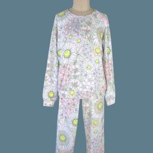 PJ Salvage Pajamas Very Soft Pink Yellow Smiley Face Flowers Size Small